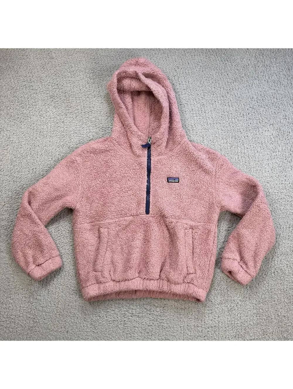 Patagonia Pink Sherpa Fleece Hoodie Youth L Cropped Quarter Zip Jacket Fits W XS